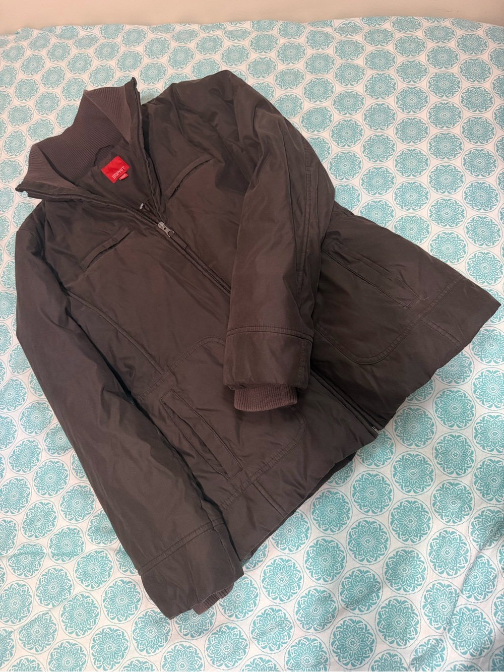 Esprit Brown Puffer Jacket with Ribbed Collar